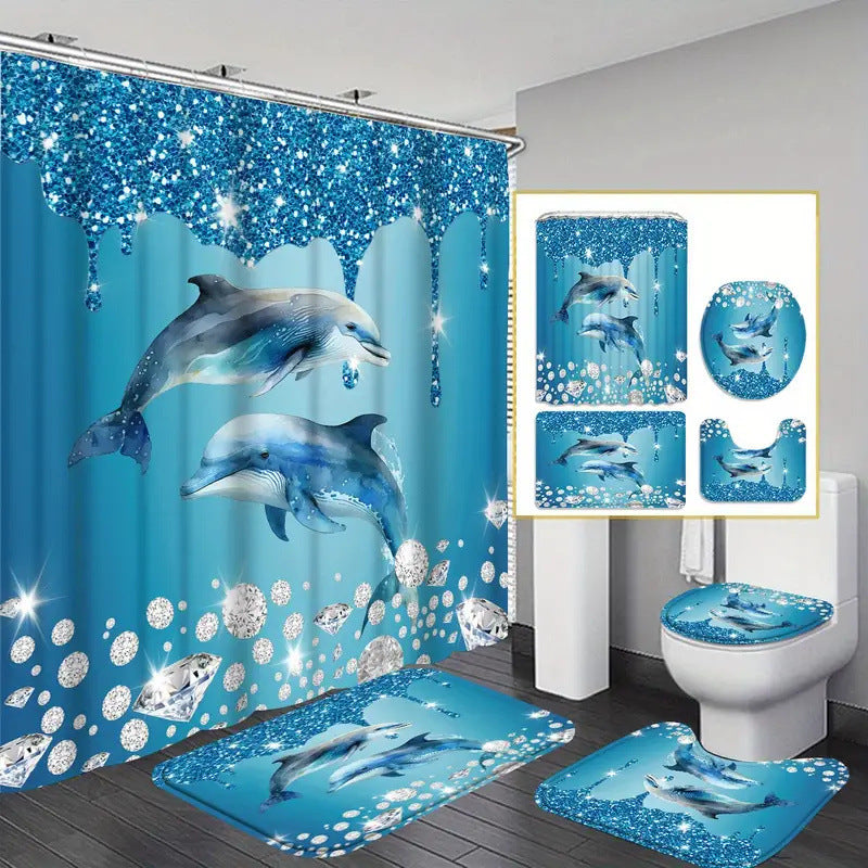 Bathroom Structured Curtain Toilet Floor Mat 3 Pieces