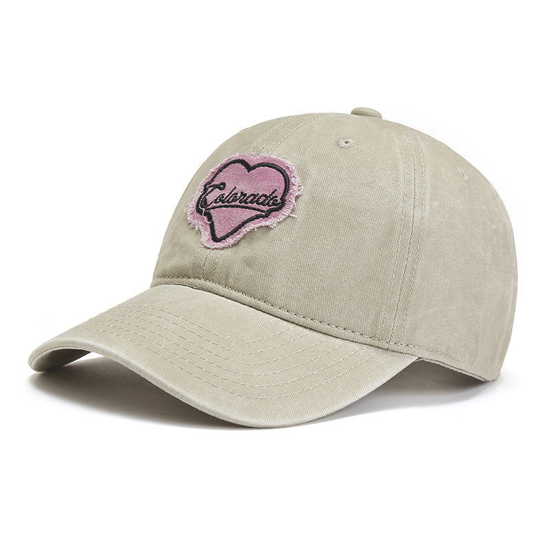 Heart Embroidered Couple Baseball Hat Retro Washed