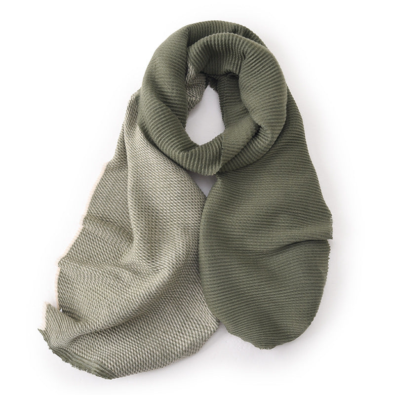 Écharpe dégradée de couleurs, Hiver, Double face, Plissée, Imitation cachemire, Populaire, Polyvalente et élégante, Pour femmes