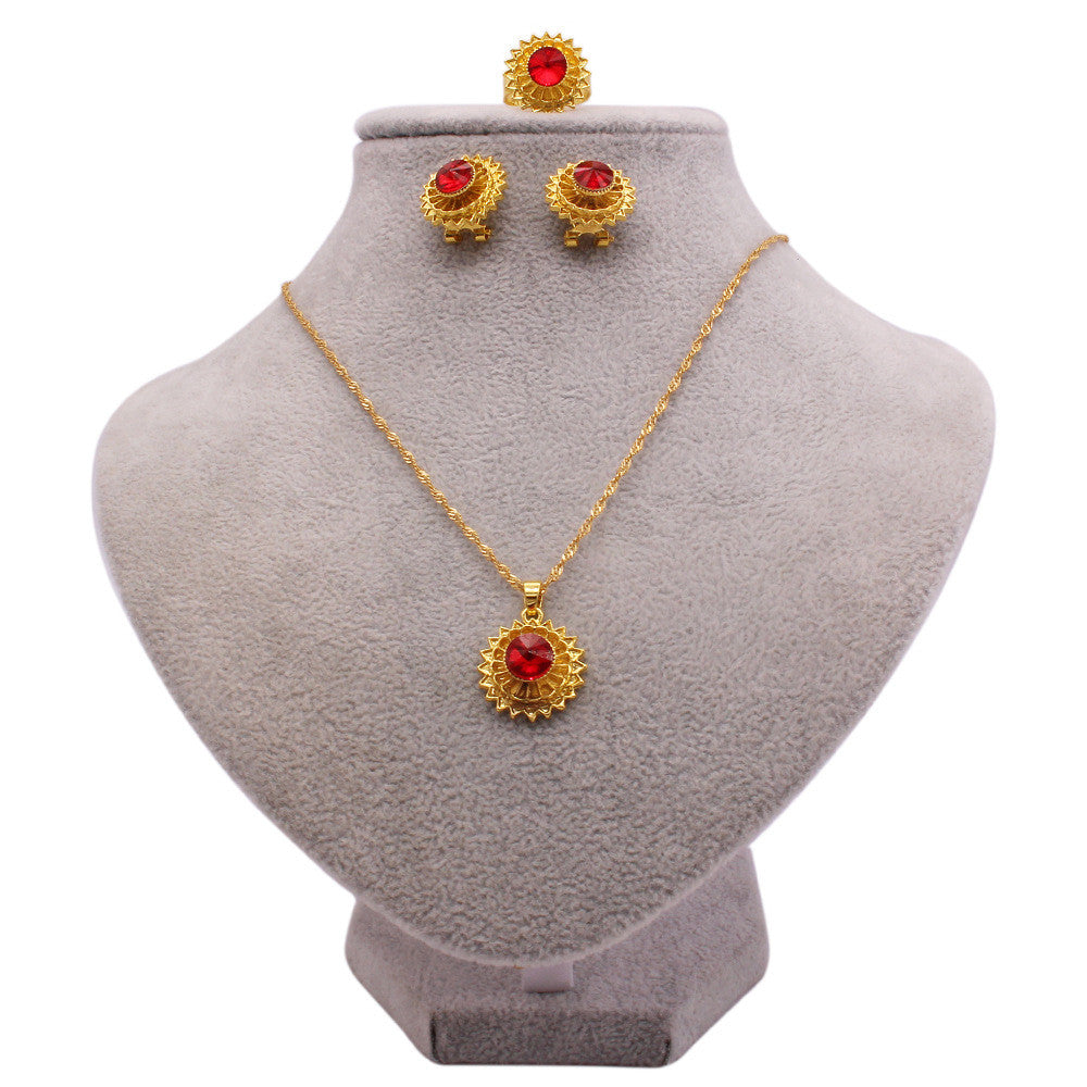 Women's Wedding Classic Necklace Earring Ring Three-piece Set