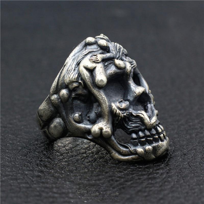 Beauty And Skull Ring 925 Sterling Silver Handmade Rock Hip Hop Punk Index Finger Ring