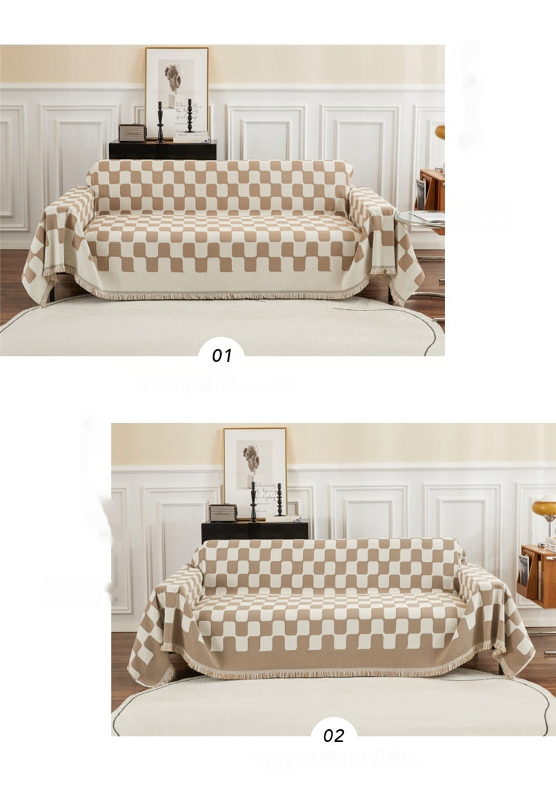 Chessboard Plaid Sofa Towel Sofa Cover Simple Universal