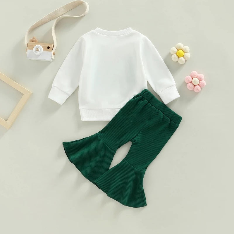 Autumn Infant Holiday Suit Girls' Long Sleeve Sweatshirt Bell-bottom Pants Two-piece Set