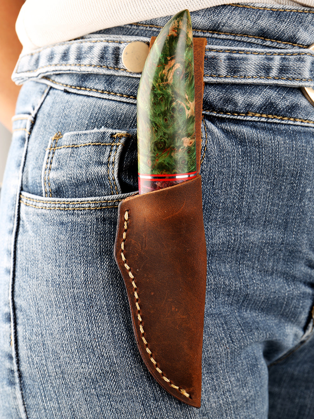 Ensemble de couteaux en cuir avec manche en bois de fruit droit pour l'extérieur