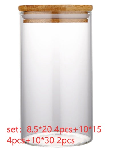 Bocal de cuisine pour le stockage des aliments Récipients ronds en verre borosilicate de haute qualité avec couvercle en bambou