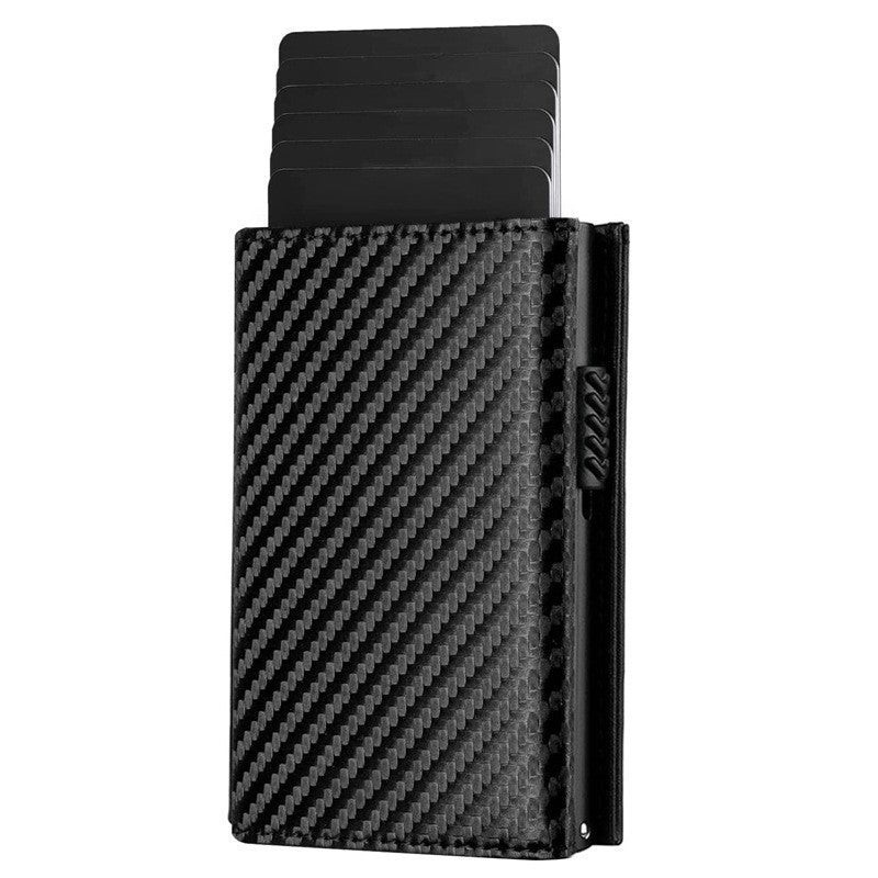 Portefeuille porte-cartes triple, en fibre de carbone, grande capacité, automatique, en aluminium, anti-vol, avec plusieurs fentes pour cartes