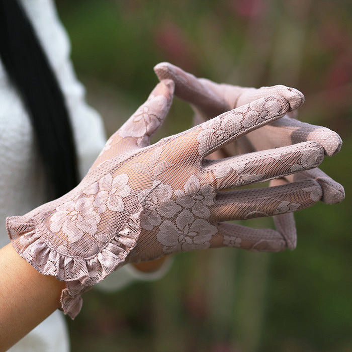 Gants de protection solaire en dentelle, fins et courts, très élastiques, sexy, pour l'été
