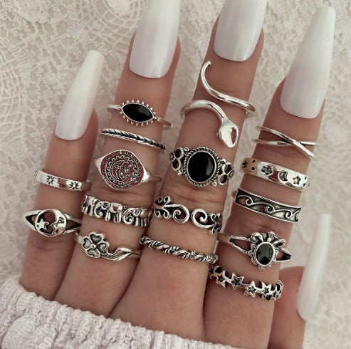 Ensemble de 16 Bagues Drip Noires (Bagues Drip en Forme de Jointure)