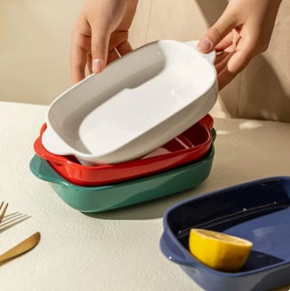 Plat de cuisson en céramique pour riz au four avec deux anses, assiette ménagère pour micro-ondes