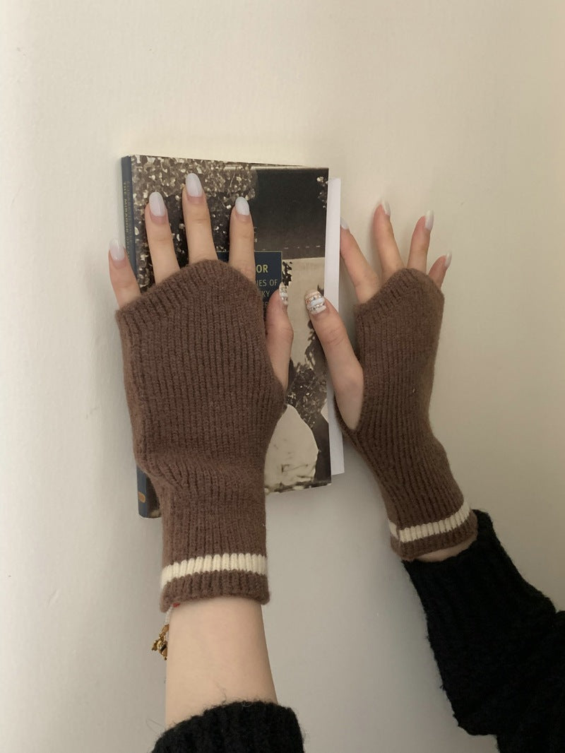 Women's Warm Touch Screen Knitted Half Finger Knitting Wool Gloves