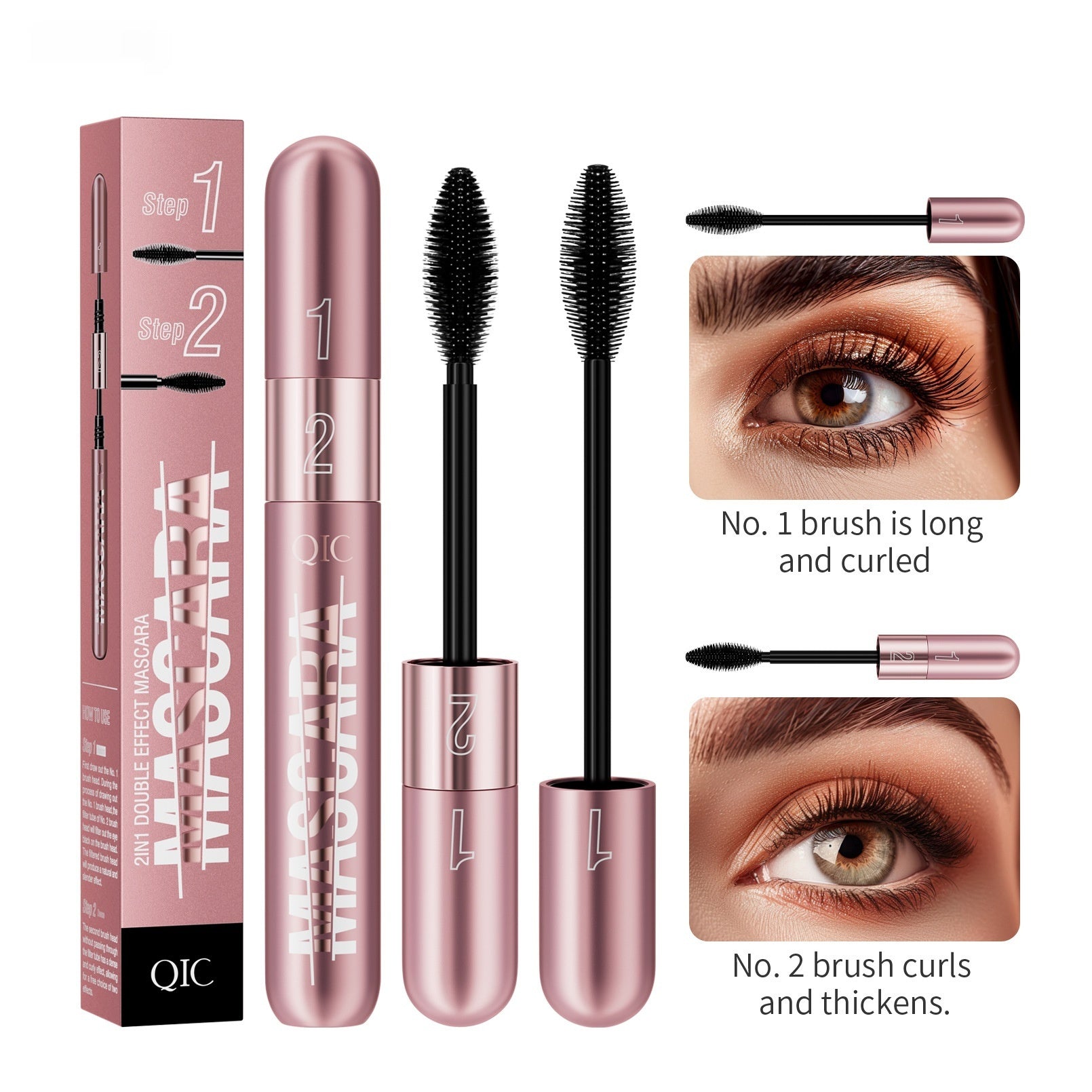 Mascara Rose Doré Double Effet Allongeant Épaississant Recourbant Waterproof Ne Bave Pas