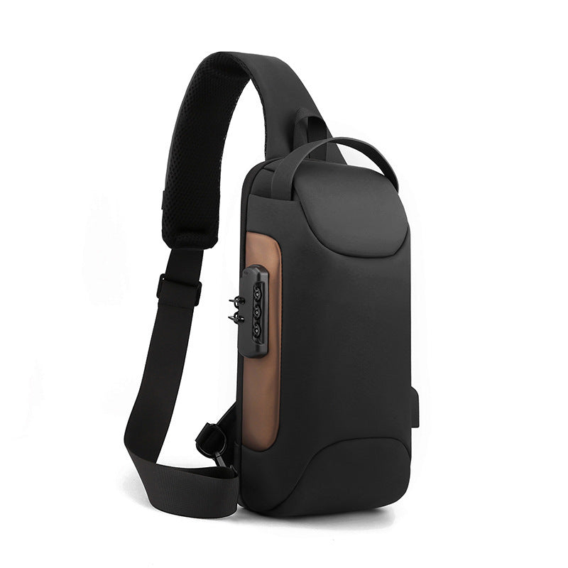 Sac de poitrine à bandoulière unique pour homme en cuir, avec chargement USB