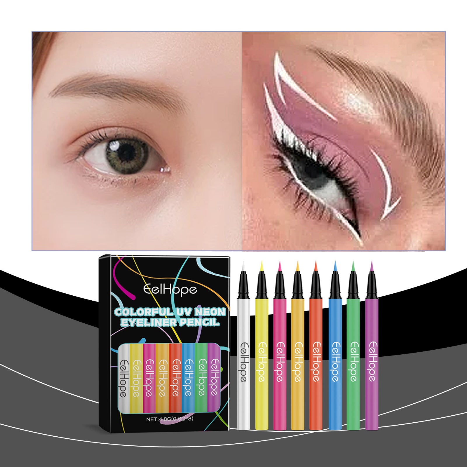 Eye-liner liquide néon soyeux 8 couleurs pour fête