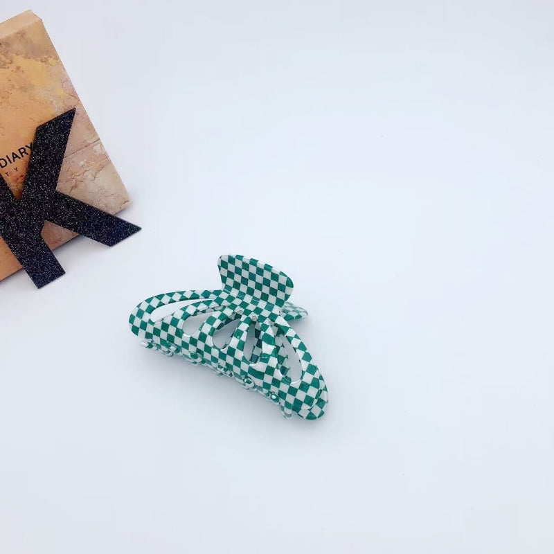 9CM Plaid Barrettes Girly Temperamental Hollow Grip