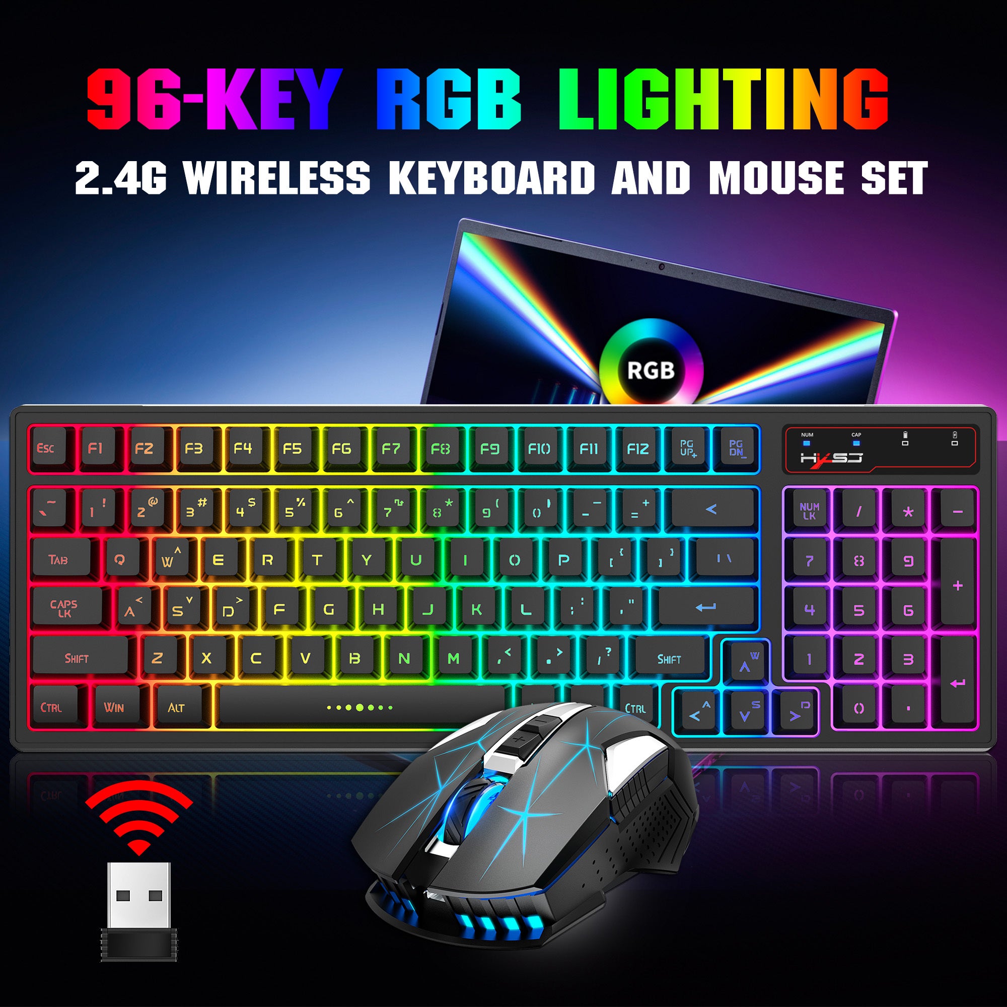 Wireless Charging 2.4G Keyboard And Mouse Set Colorful Backlight