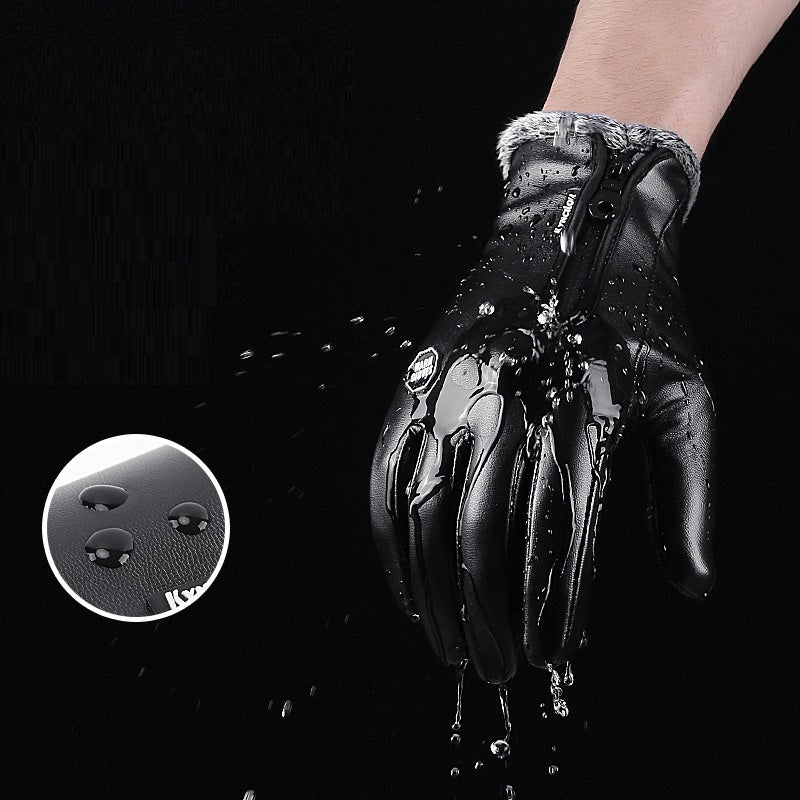 Outdoor Winter Sports Cycling Warm Men's PU Leather Gloves