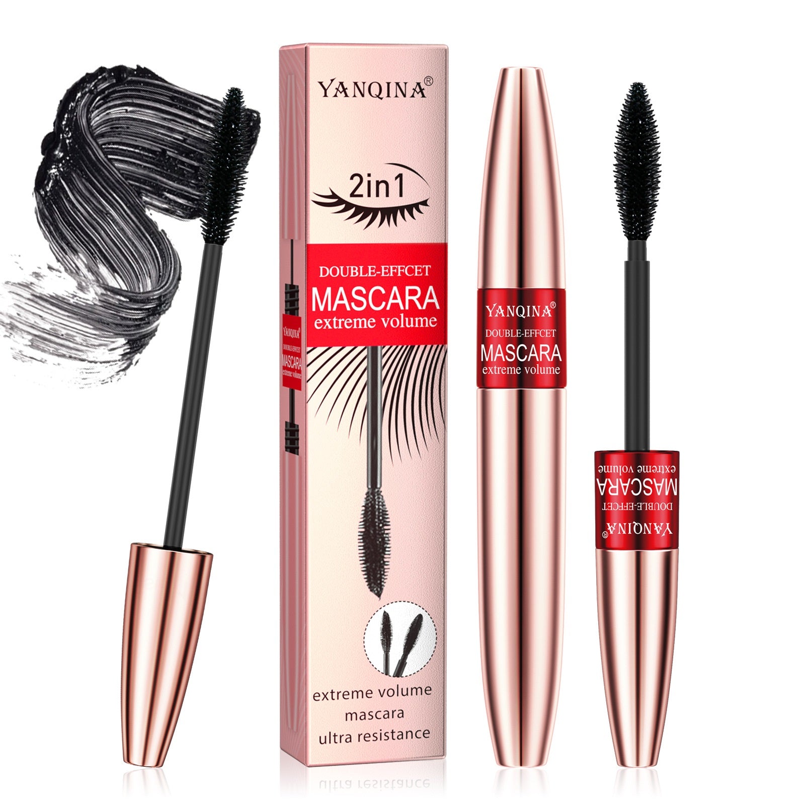 Maquillage Visage Mascara double tête 2-en-1 longue durée anti-bavure