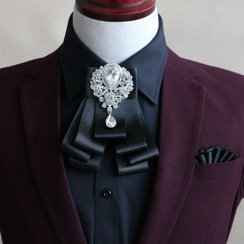 Men's Fashion Simple Diamond Bow Tie Set