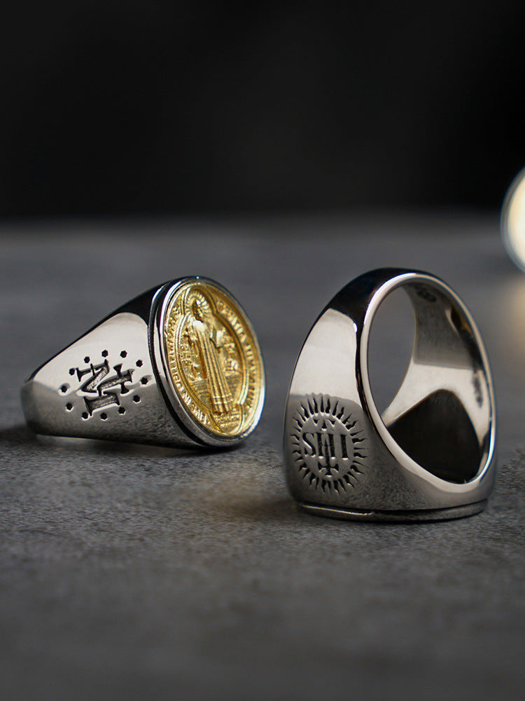 Christian Order Of Benedict In Titanium And Bronze Ring