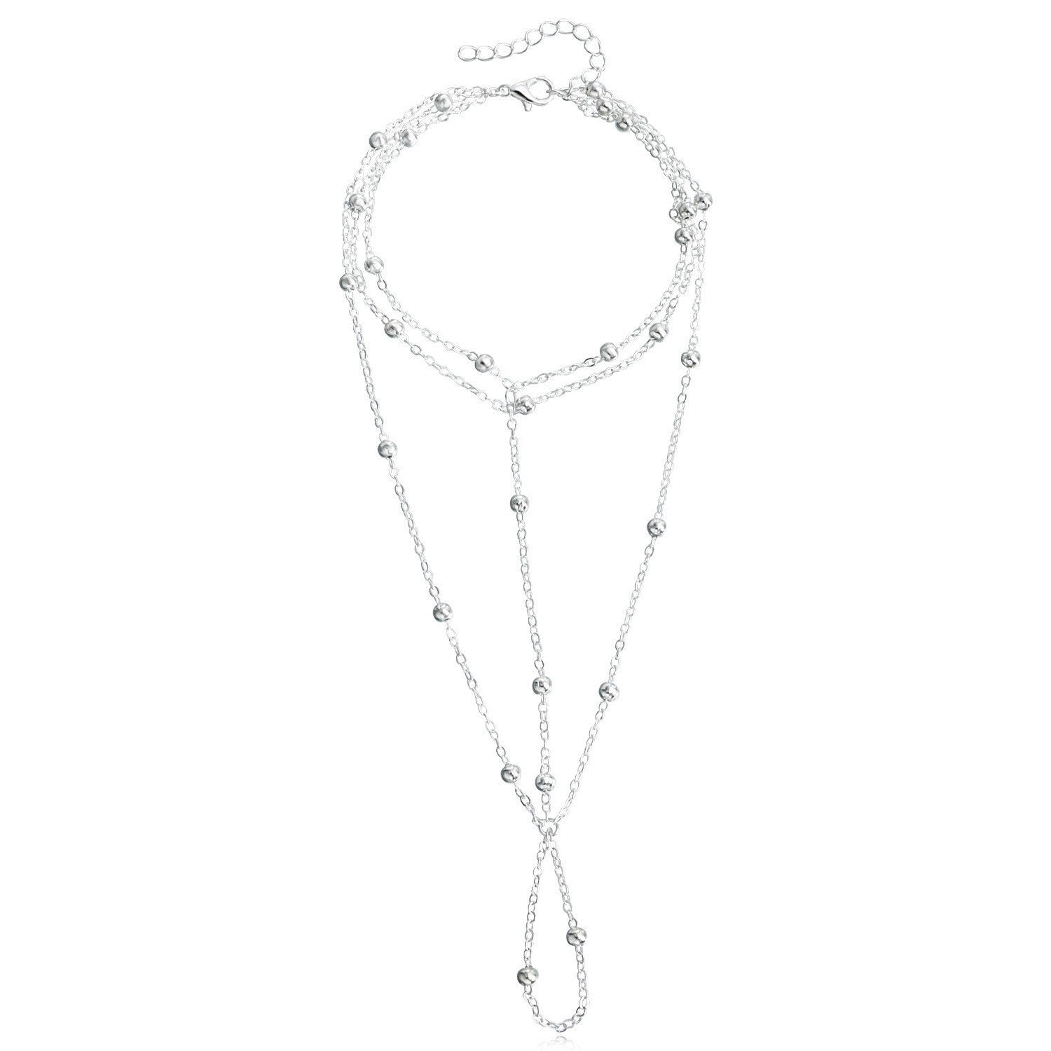 Cheville chaîne perles en métal argenté, connectant bracelet de pied nu pour femmes, bijoux de plage créatifs