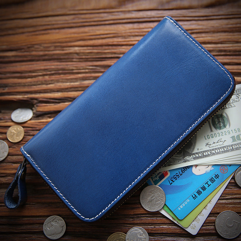 Men's Long Wallet Leather Zipper Wallet Layer