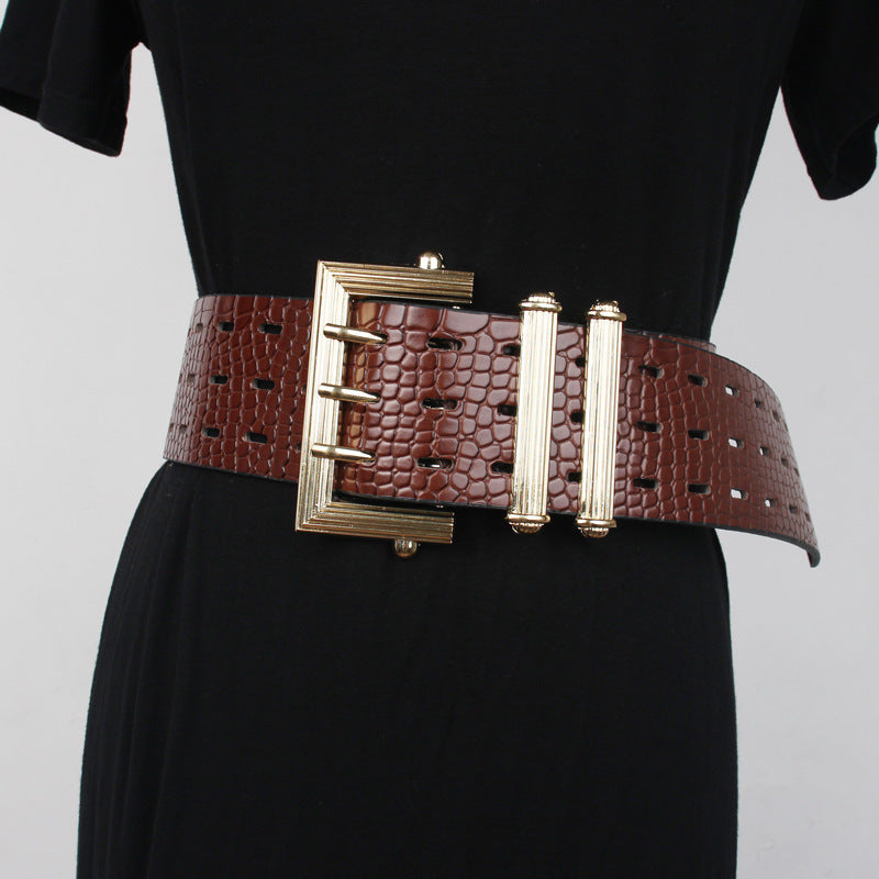 Ceinture de costume Rétro Boucle à trois broches Motif serpent Cuir Simple Avec robe pull Taille