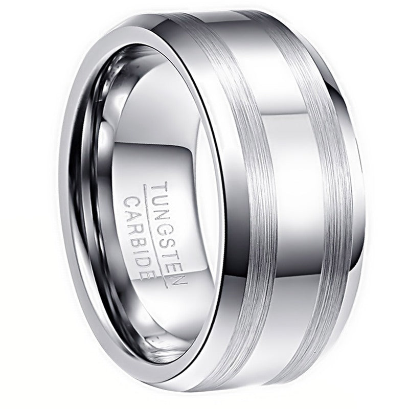Bague en acier au tungstène K blanc à double rayure Lasa de 8 MM de large