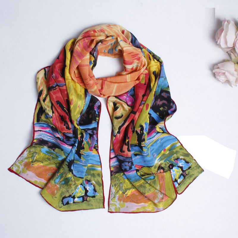 Colorful scarf with artistic design on a white background