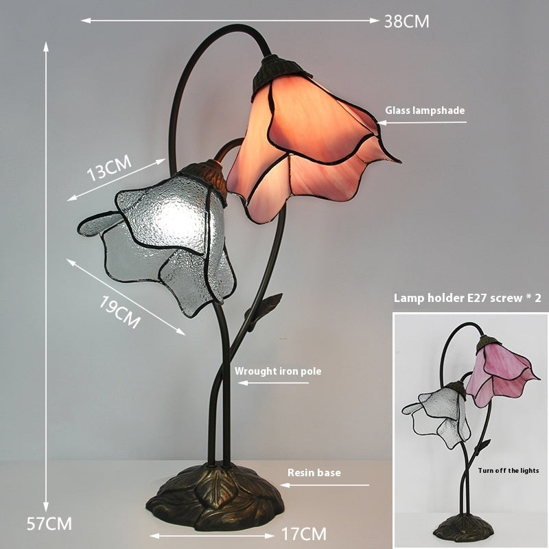 Retro American Desk Luxury Classical Sofa Tea Art Glass Table Lamp
