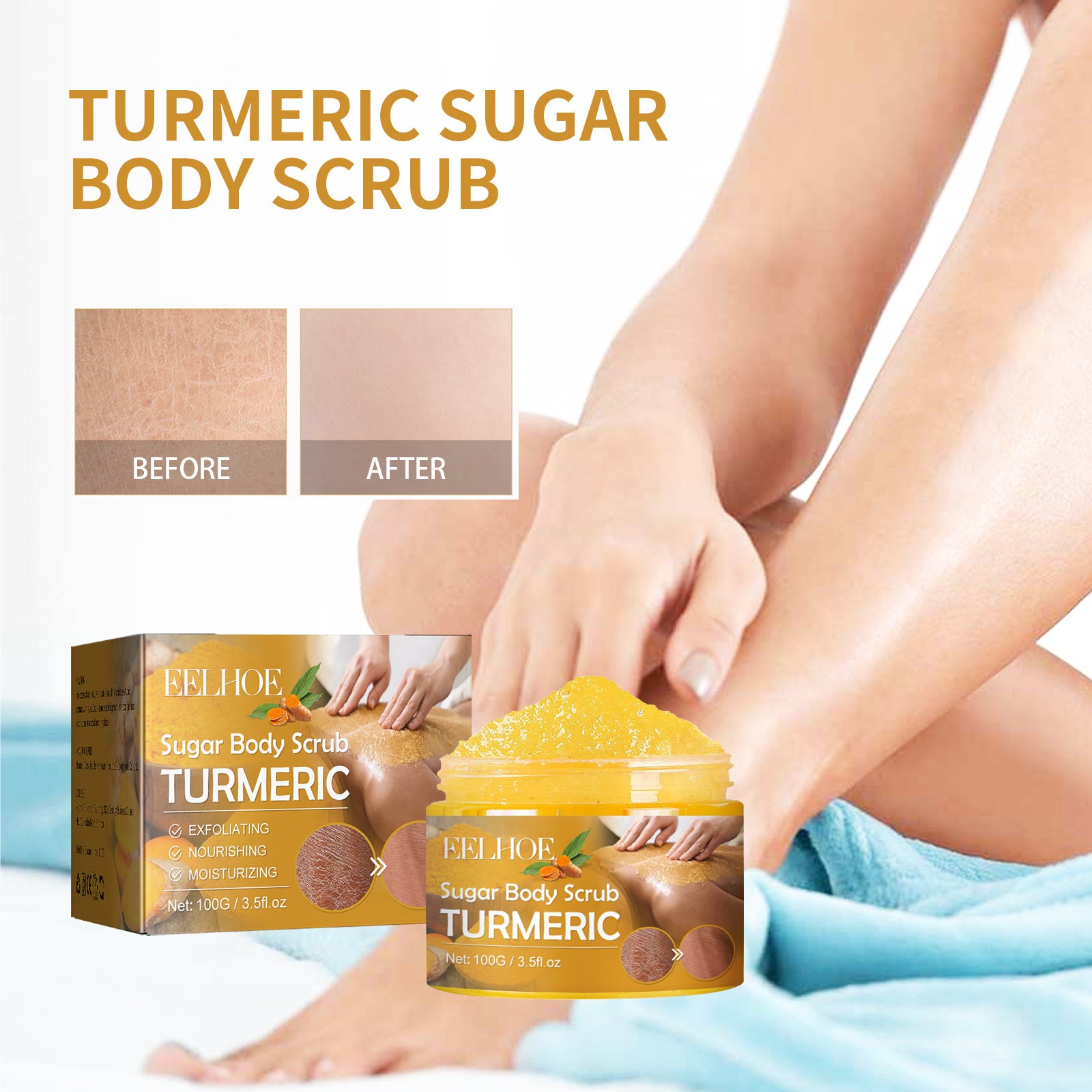 Crème Gommage Corps au Curcuma Atténuation des Cicatrices de Variole Hydratante Rafraîchissante Lissante Rajeunissante Nettoyante Exfoliante Corporelle