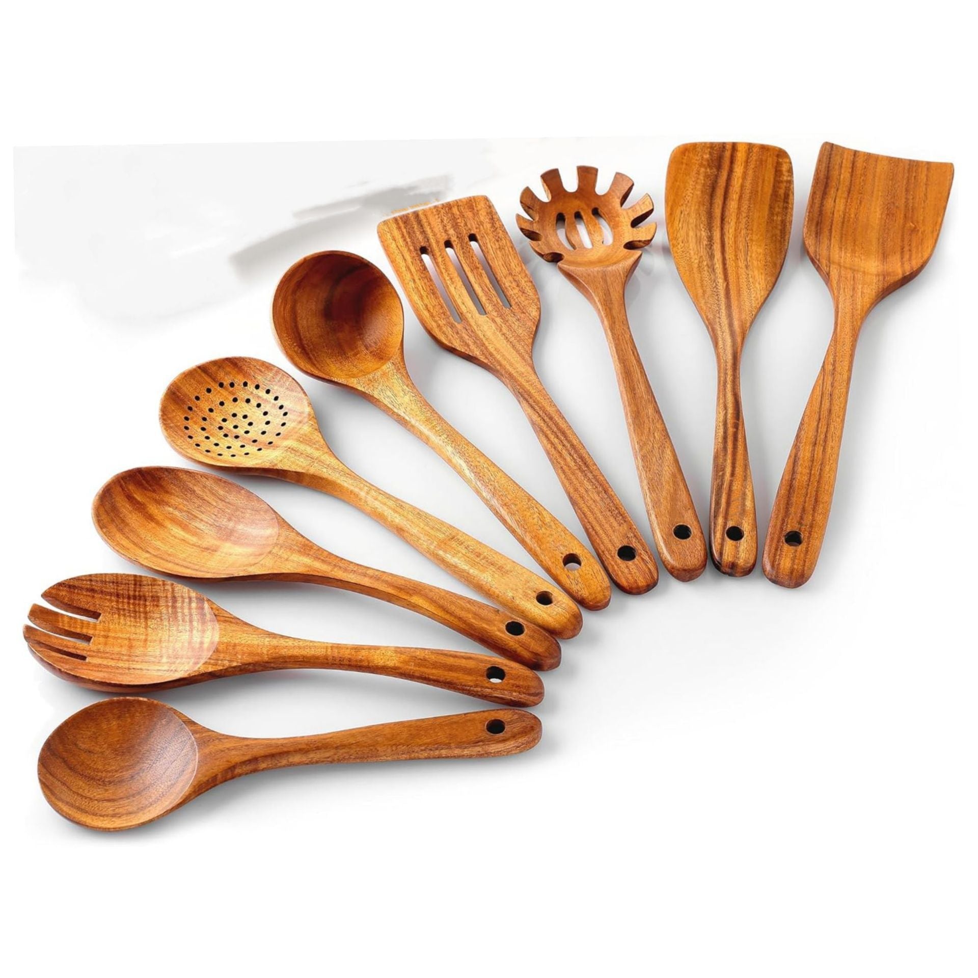 Acacia Mangium Spatula 7-piece Kitchen Salad Mixing Pasta Spoon Slotted Turner