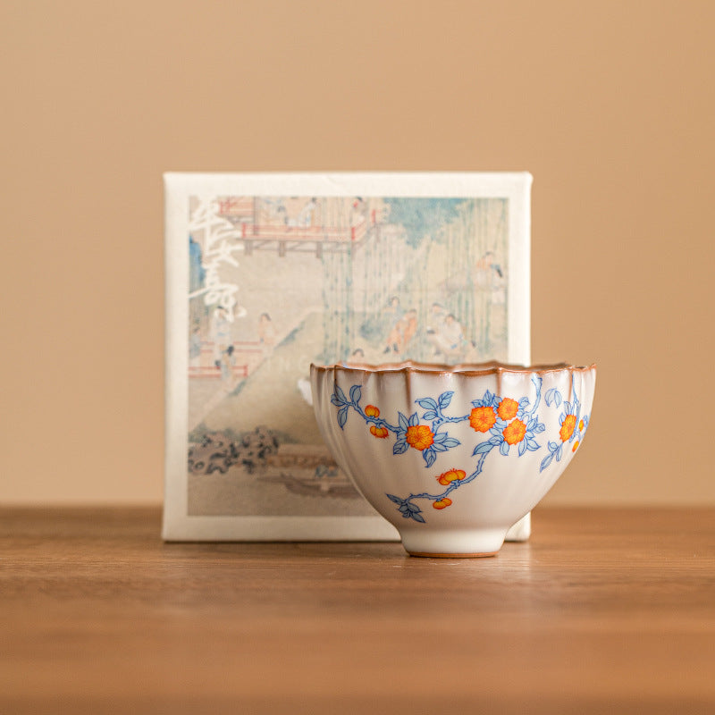 Apricot Flower Blue Branch Lotus Petal Cup Ru Ware Tea Cup Special Kombucha Tea Cup