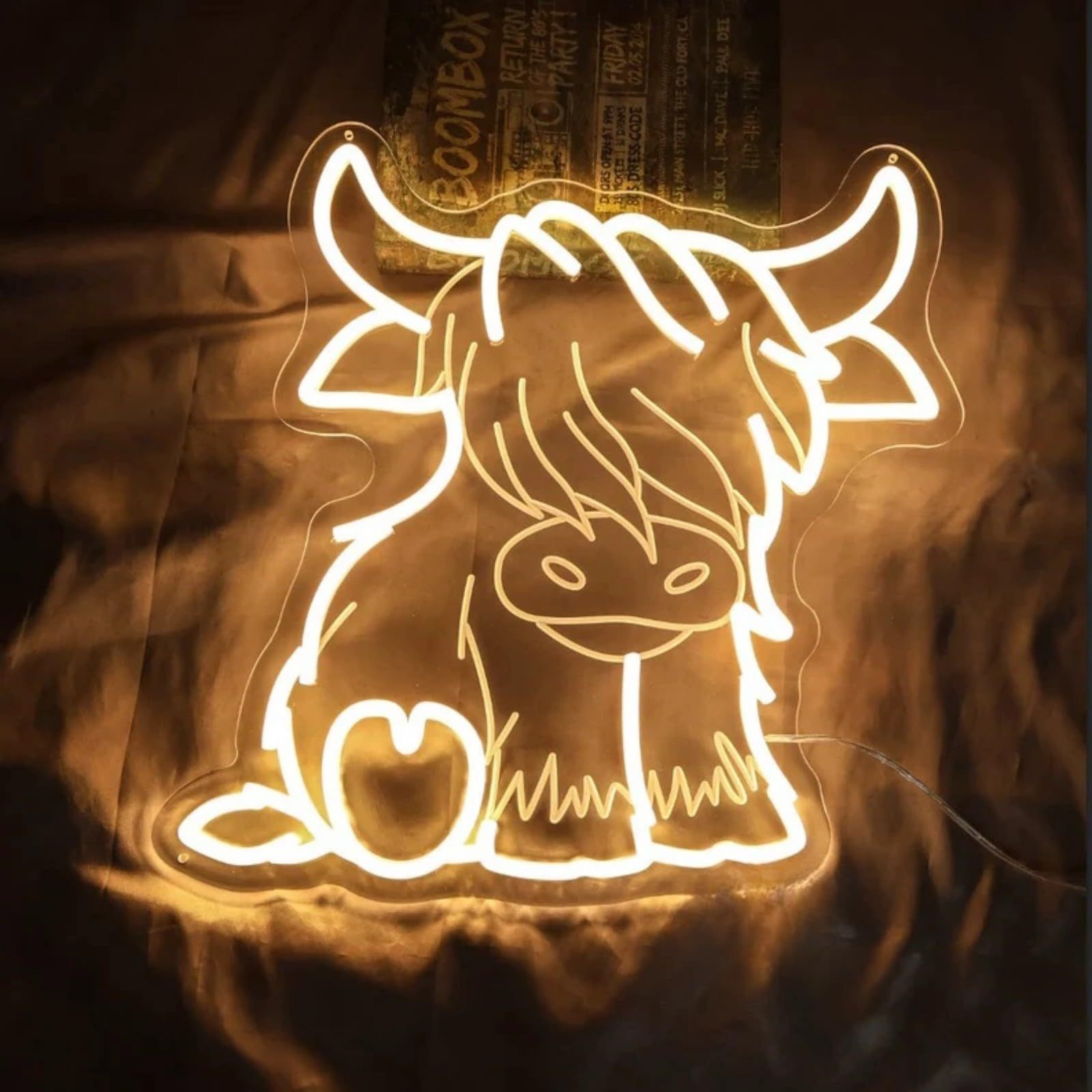 Creative Home LED Highland Cow Luminous Modeling Acrylic Ambience Light