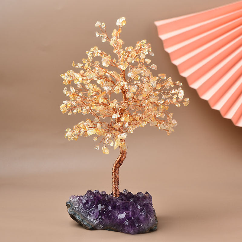Natural Tourmaline Citrine Gravel Pachira Macrocarpa Desktop Wine Cabinet Hallway Decorations Crafts Crystal Cluster Ornaments