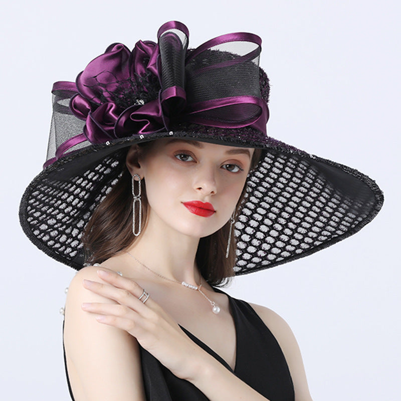 Large-brimmed Hat With Mesh Flower Decoration For Comfortable Shading