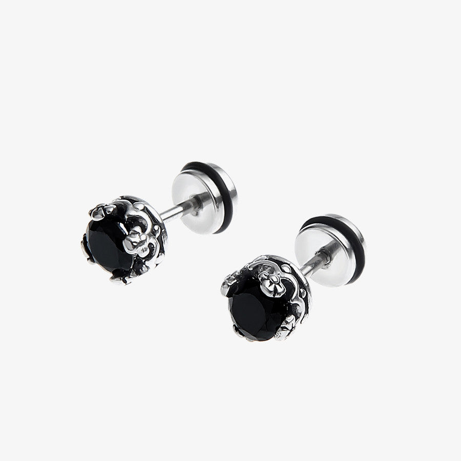 Titanium Steel Black Zircon Earrings