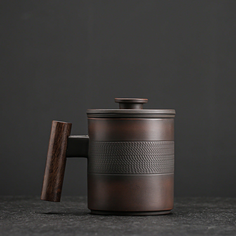 Mug en poterie violette, tasse à café et à lait en céramique avec couvercle, filtre domestique