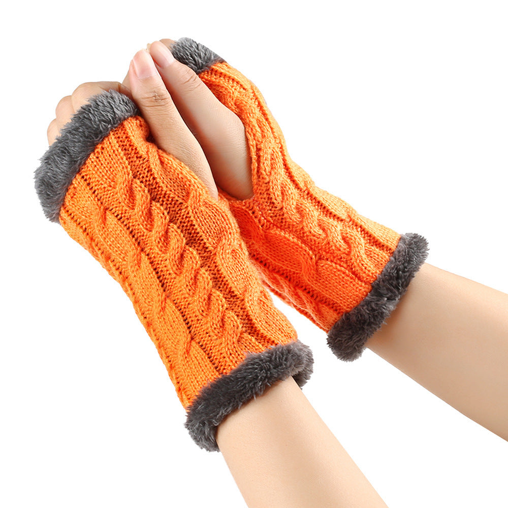 Gants en peluche d'hiver, tricot torsadé, mitaines sans doigts en polaire pour femmes, gants en laine épaisse et chaude