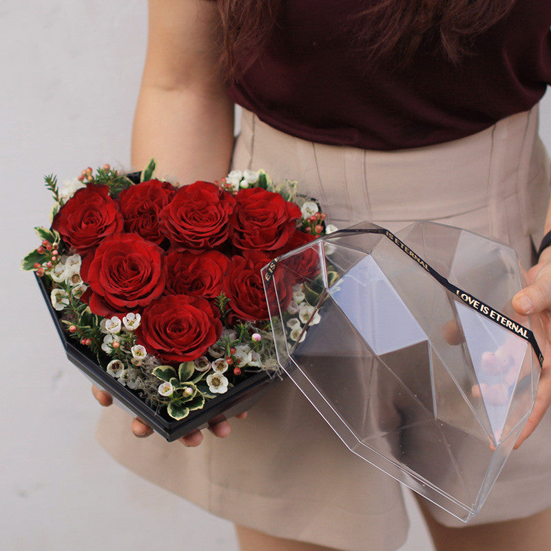 Boîte de fleurs en cristal Cœur Saint-Valentin