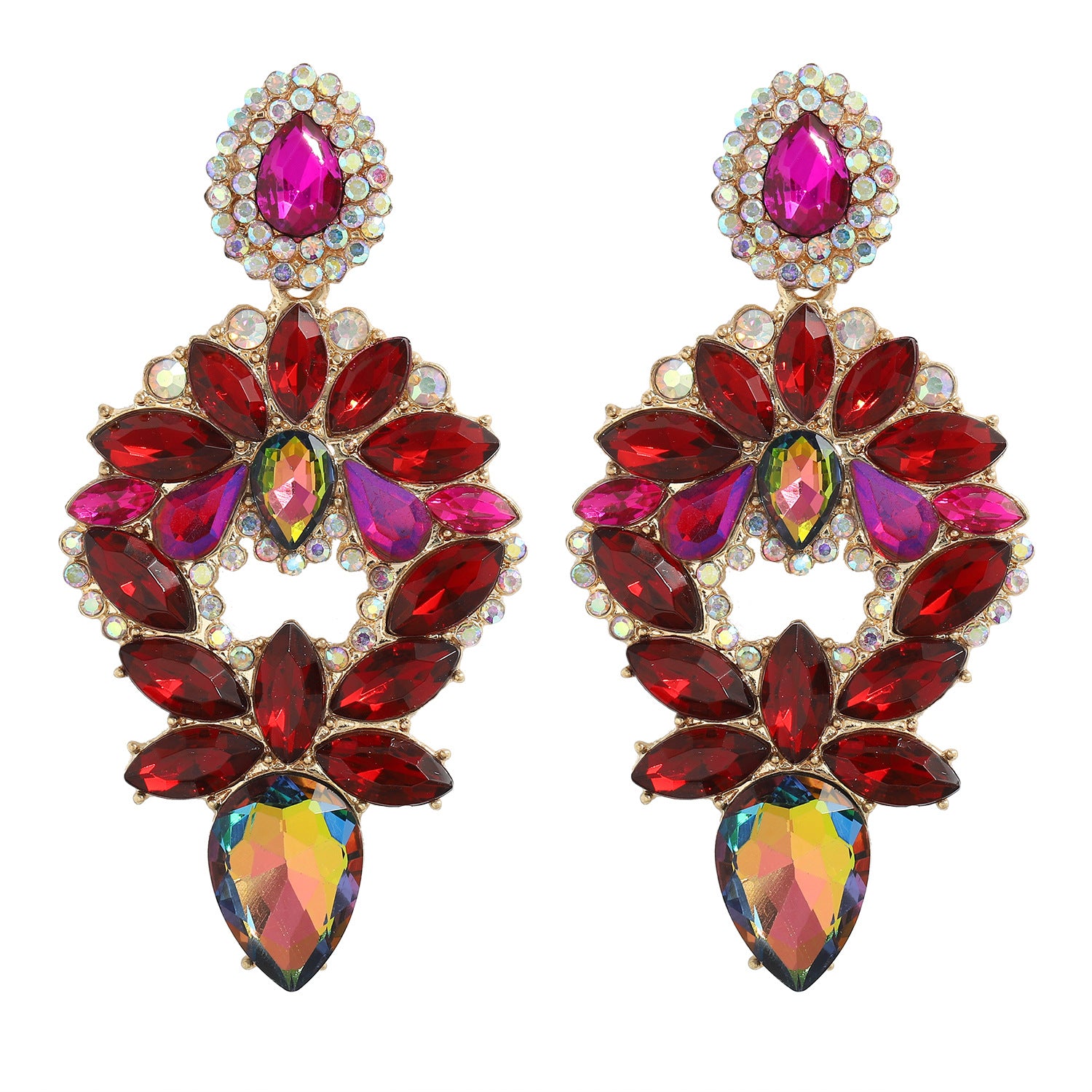 Boucles d'oreilles pendantes fantaisie brillantes en alliage pour femme