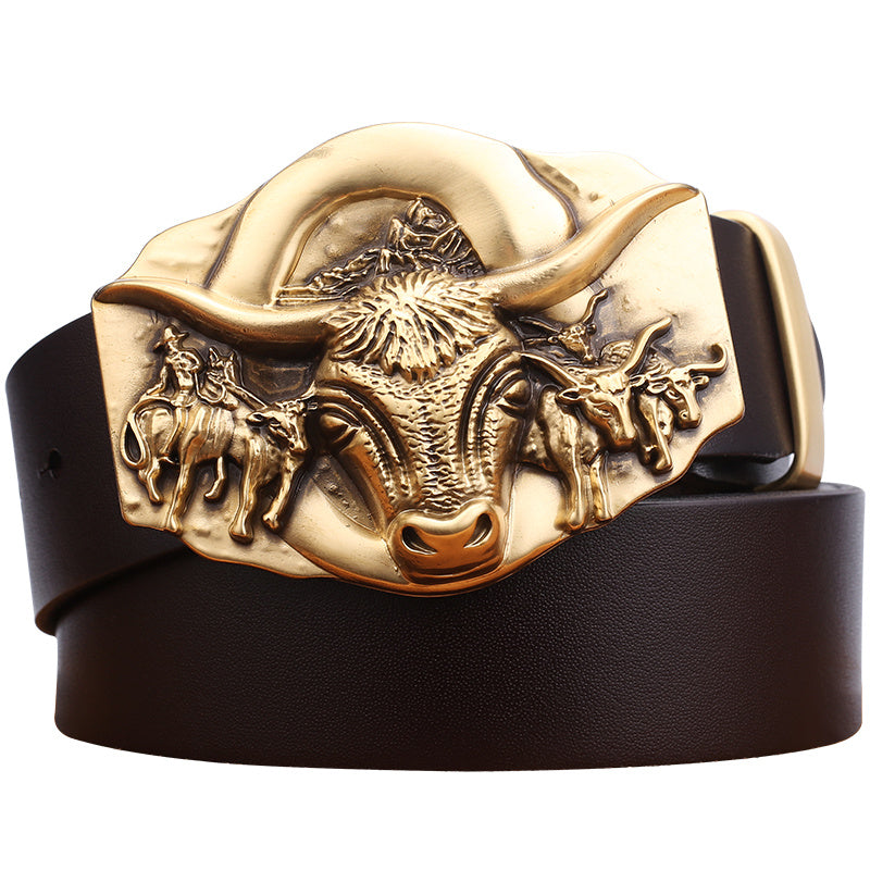 Cowhide Leather Belt With Copper Buckle