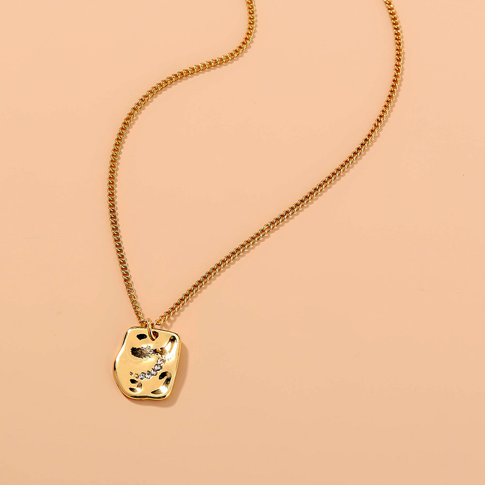 Irregular tag necklace with diamond inlay