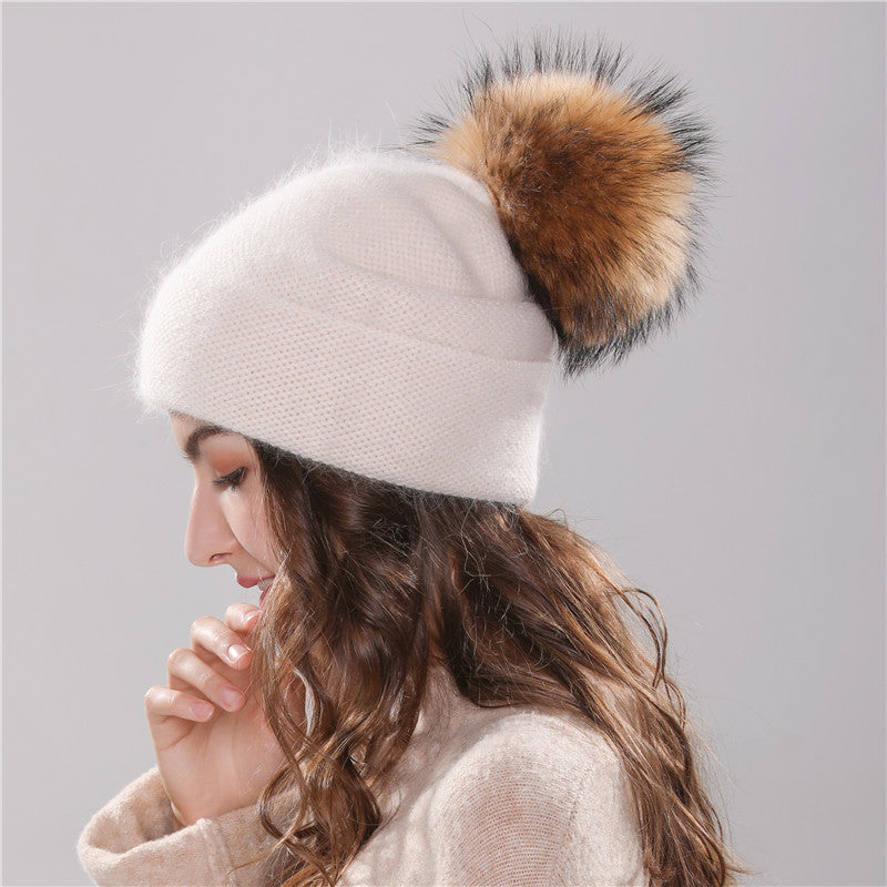 Angola Rabbit Fur Bonnet Girl 's Hat Fall Female Cap