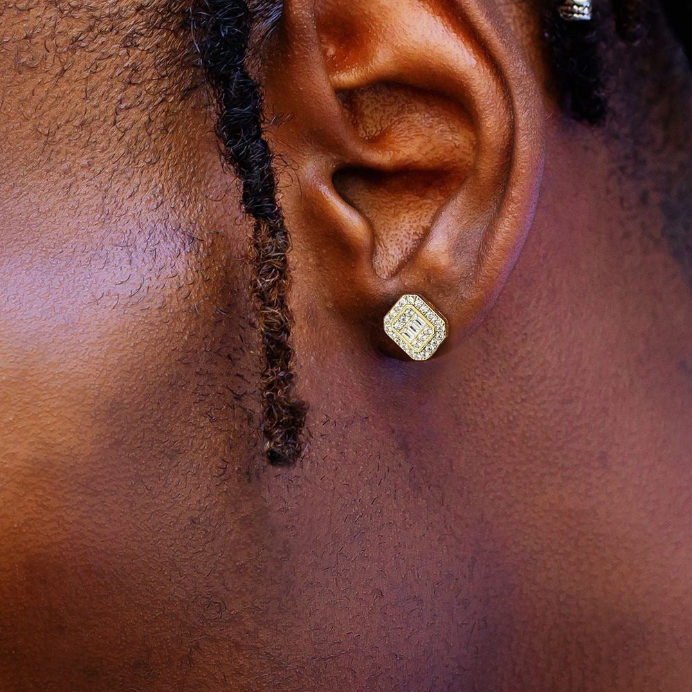 Boucles d'oreilles clous de style hip-hop en cristal pour hommes, style rectangulaire, design occidental