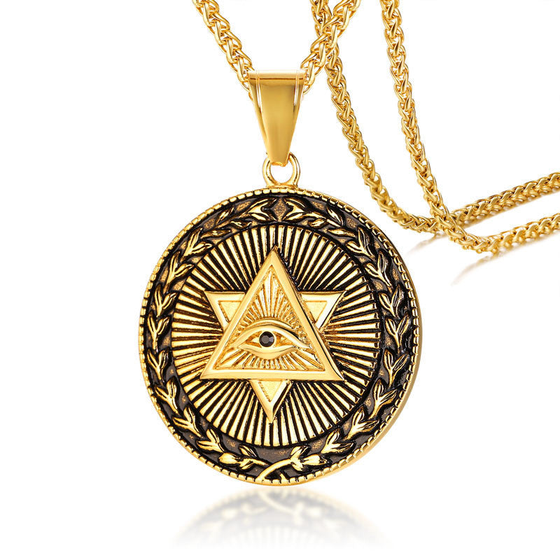 Titanium steel eye of god pendant necklace