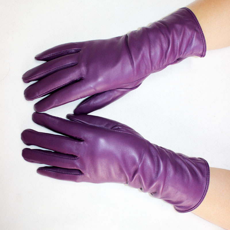 Color Leather Lengthened Sheepskin Winter Plush Warm Gloves