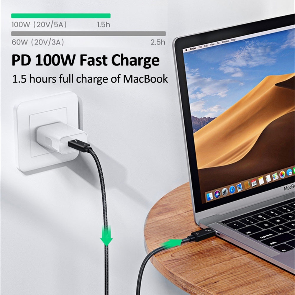 Câble de données de charge rapide USB4 pour ordinateur portable, projection d'écran 8K, transmission 40 Go, câble de données Type-C PD100W