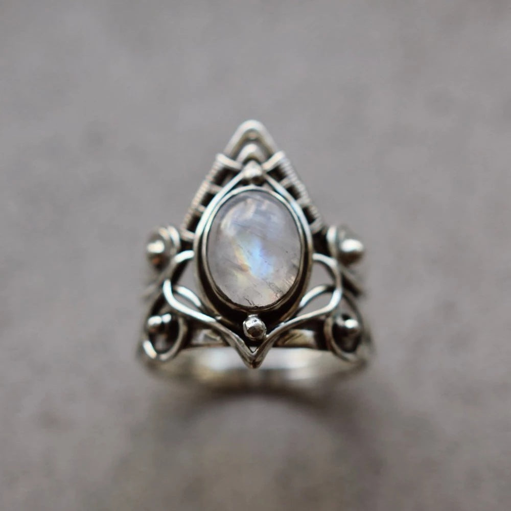 Crystal Rings For Women Boho Antique Indian Moonstone Fine Jewelry Girls