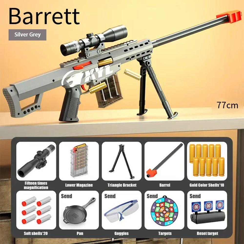 Barrett Soft-Bullet Gun Can Be Fired Toy Gun Boy Sniper Rifle Model Manually Loaded Under Loading Rifle Christmas 2025