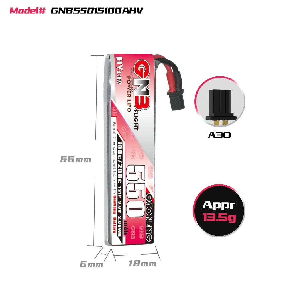GNB High Energy 550MAH 1s 38V Remote Control FPV UAV Power HV Lithium Battery A30 Plug